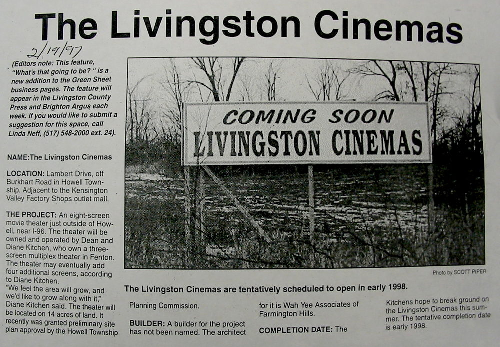 Livingston Cinemas (Cancelled) - 1997 Article (newer photo)